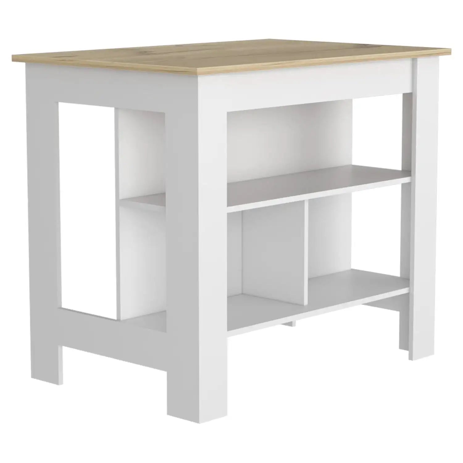 Cala Kitchen Island, 3 Shelves White/Light Oak