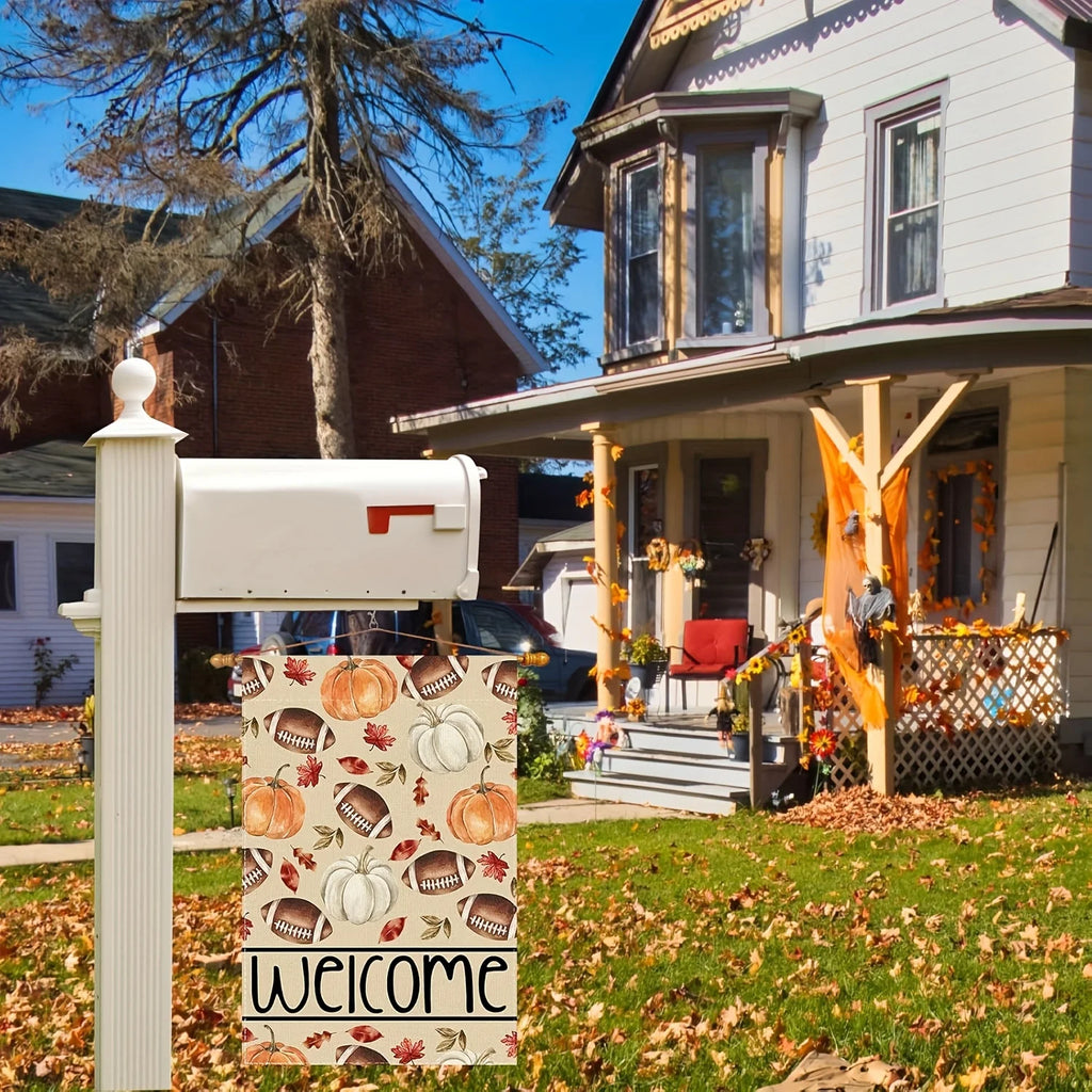 Pumpkin & Football Fall Welcome Garden Flag