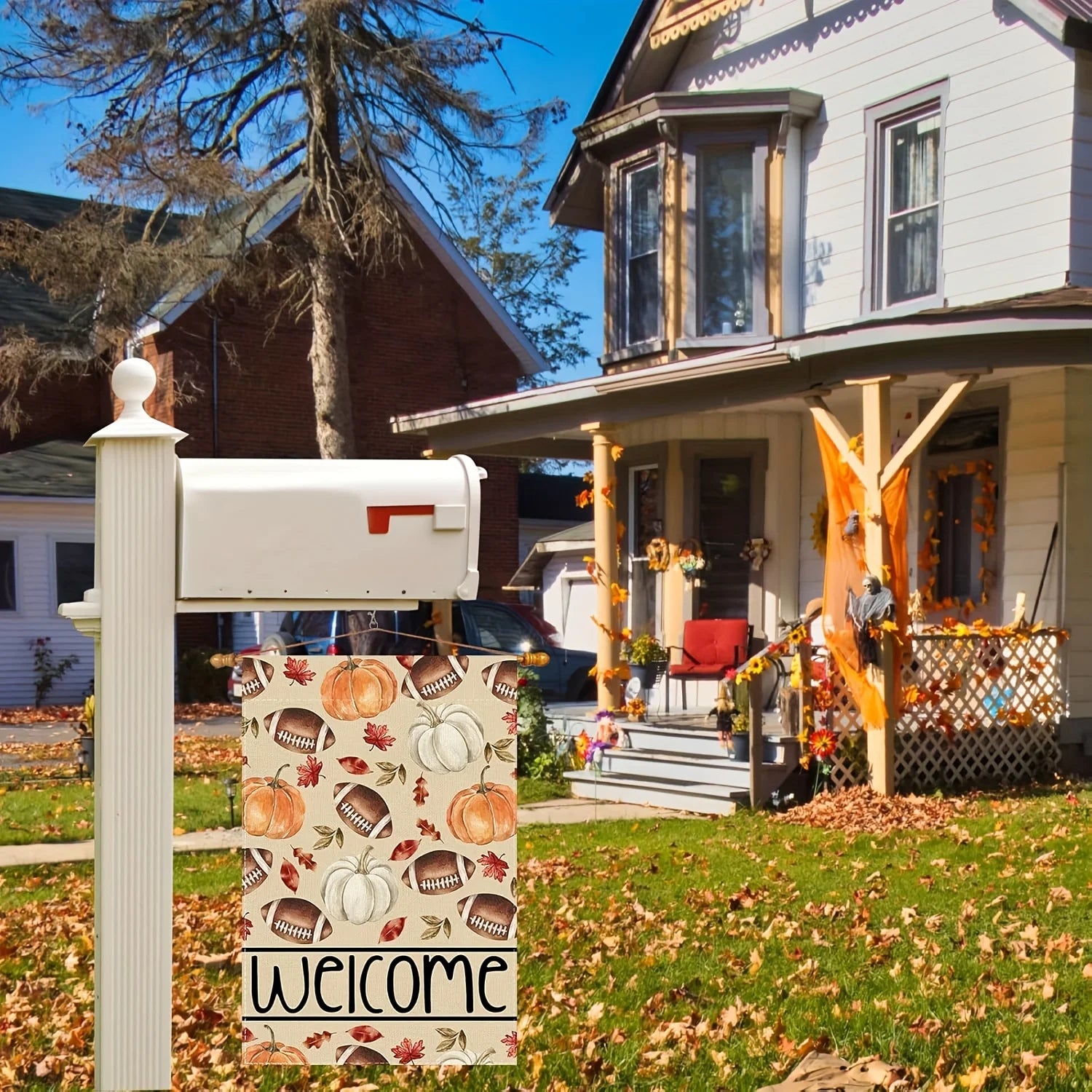 Pumpkin & Football Fall Welcome Garden Flag
