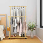 Bamboo Garment Rack with Storage Shelves Coat Rack