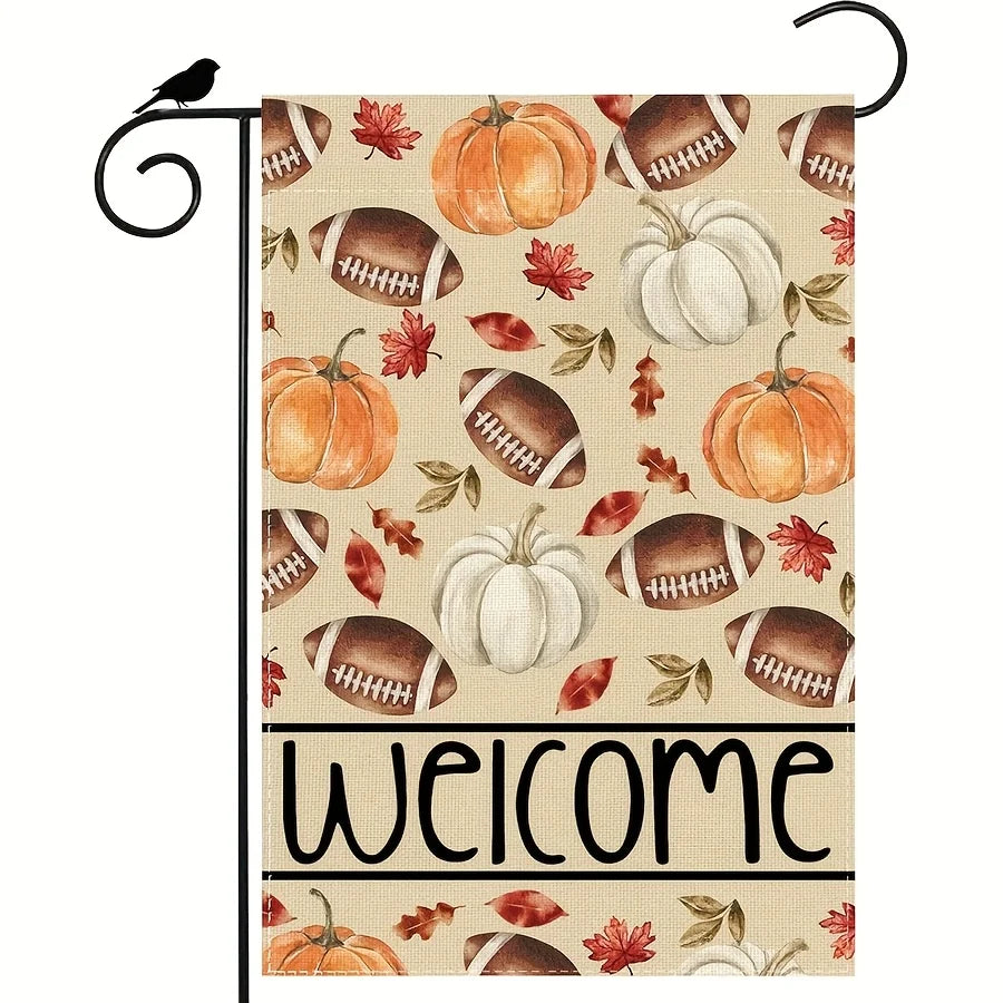 Pumpkin & Football Fall Welcome Garden Flag