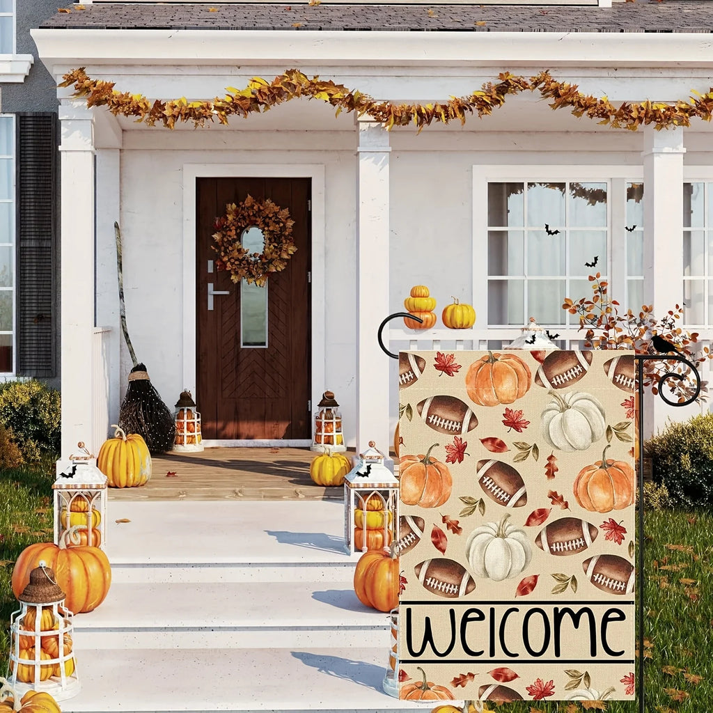 Pumpkin & Football Fall Welcome Garden Flag