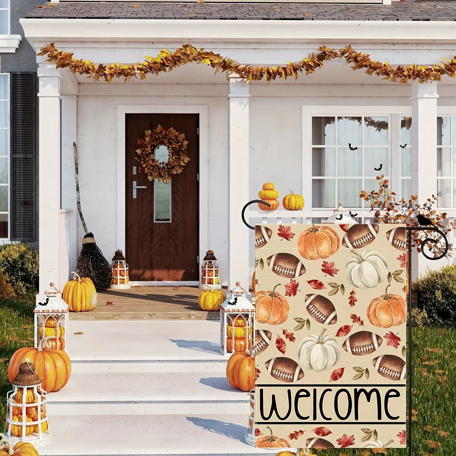 Pumpkin & Football Fall Welcome Garden Flag