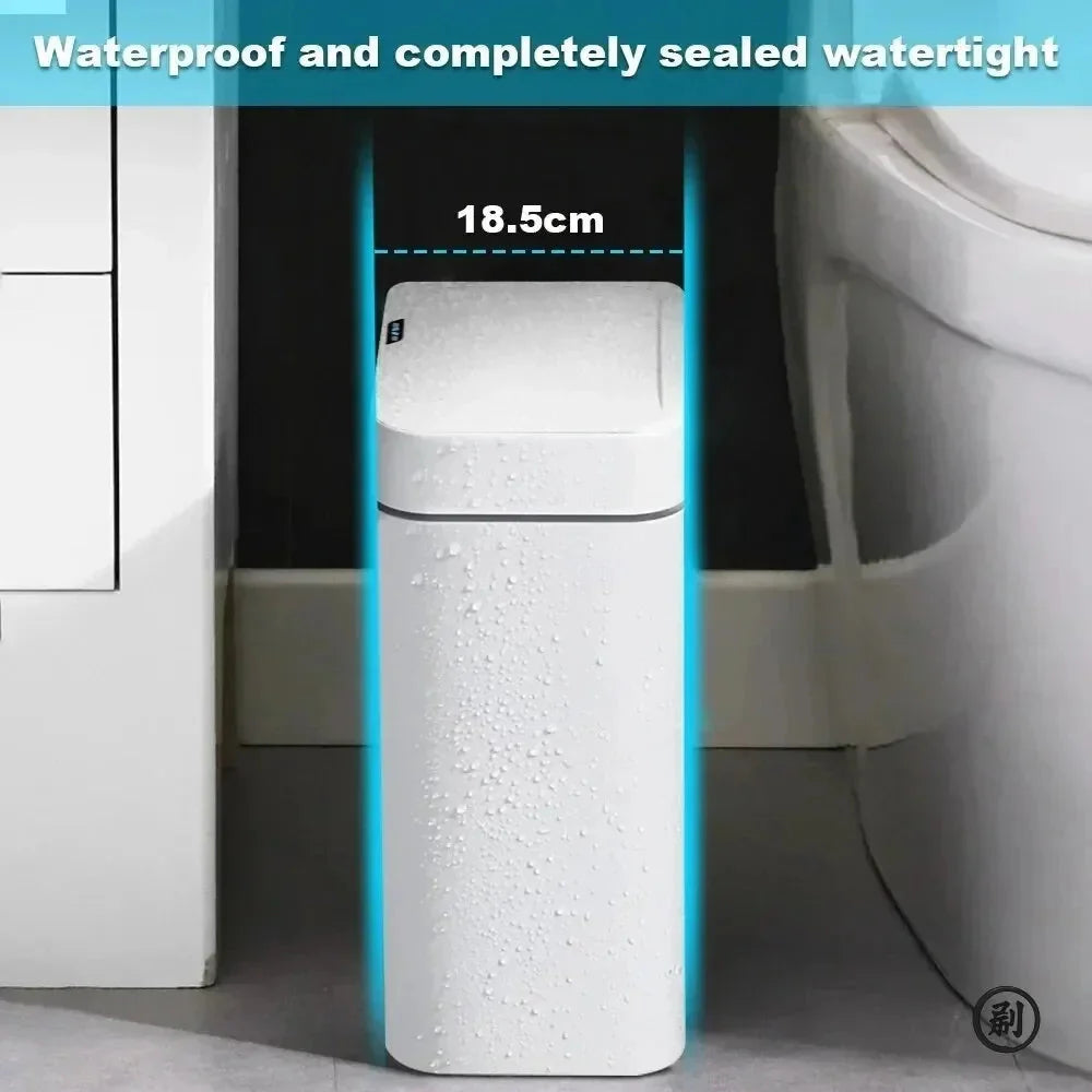 Smart Bathroom Trash Can Automatic Bagging Electronic Trash Can White Touchless Narrow Smart Sensor Garbage Bin Smart Home 4 Gallon(15L)