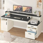 65" Computer Desk 3 Drawers, Storage Shelves