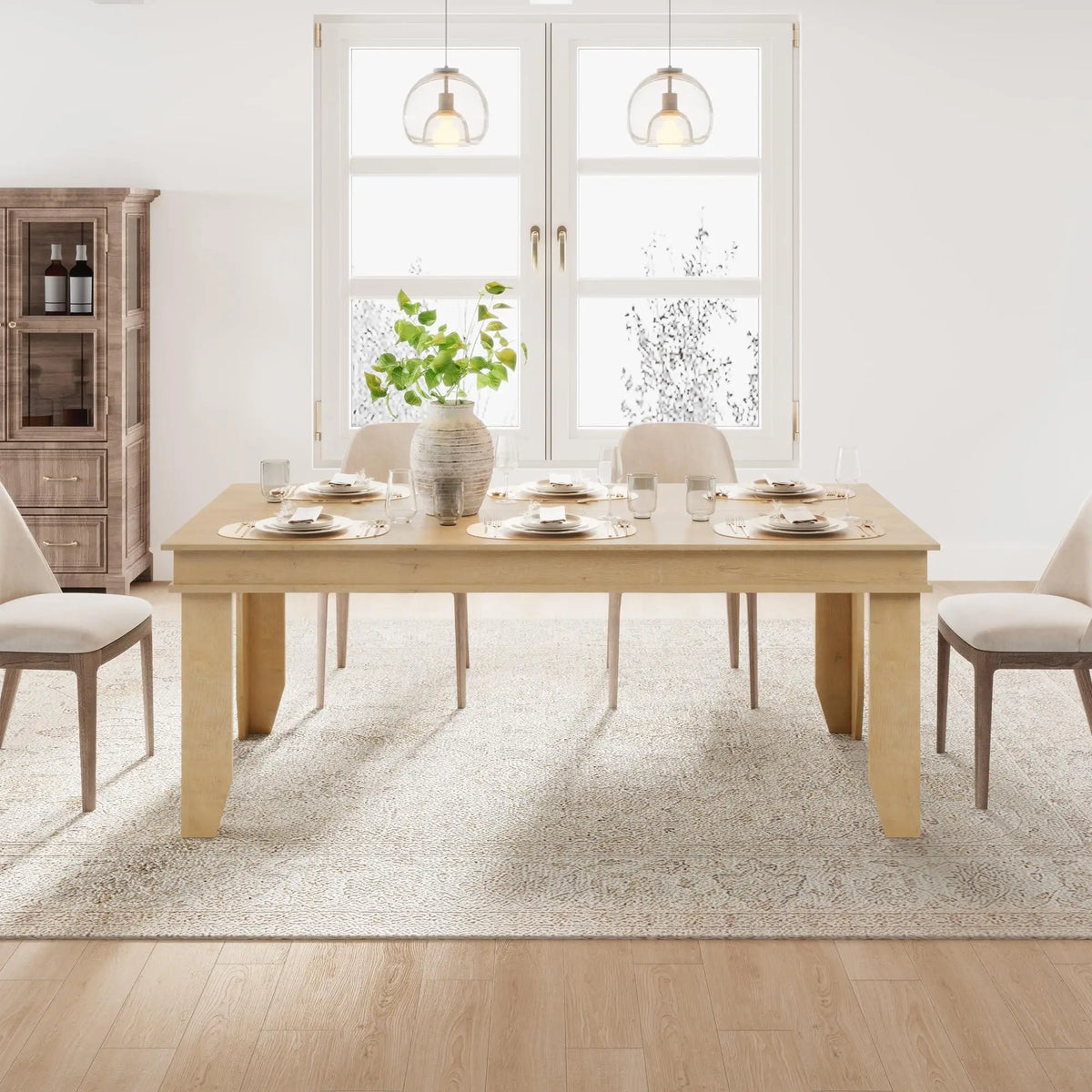Farmhouse Wooden Dining Table For 4-6