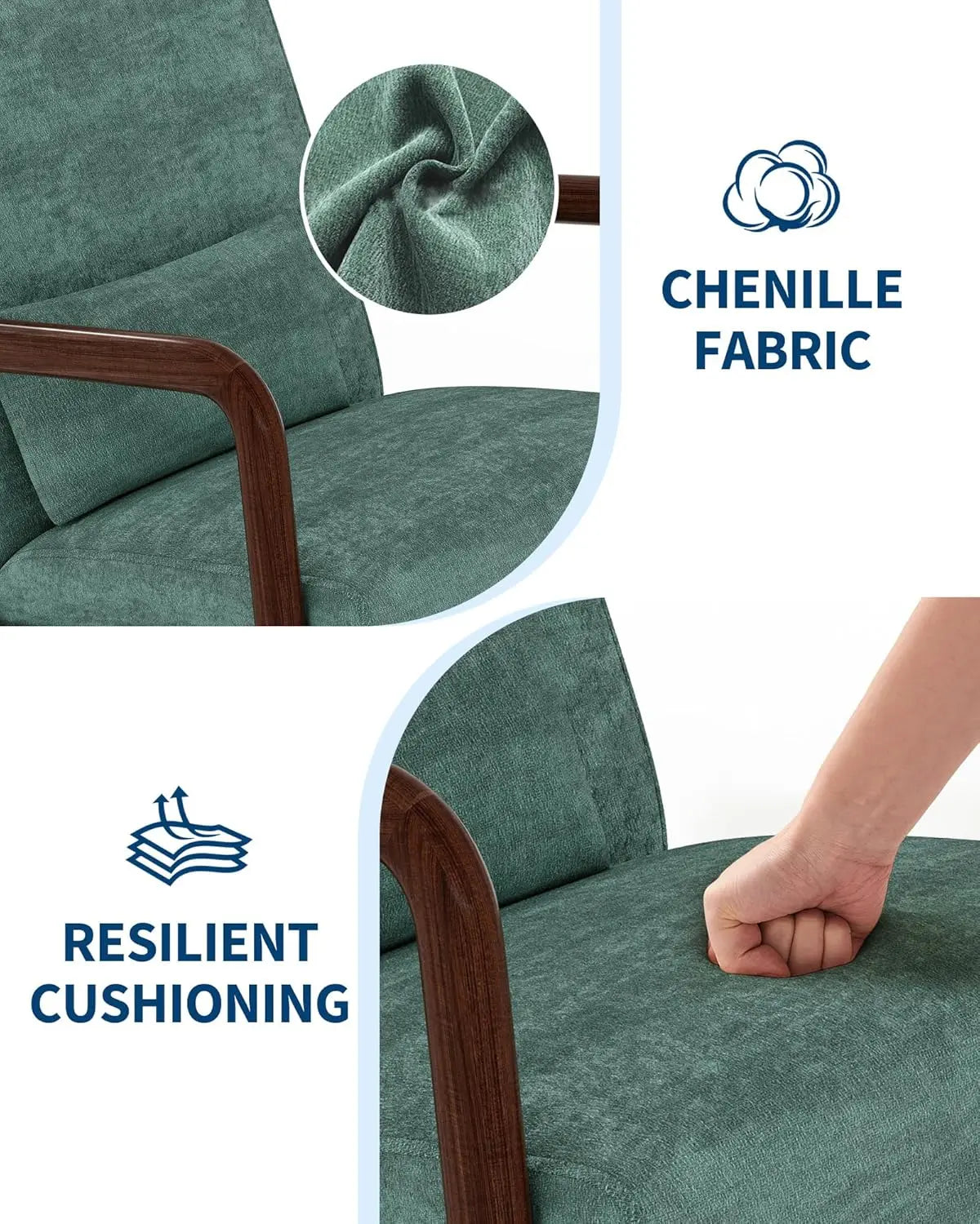 Mid-Century Cozy Green Chenille Accent Chair