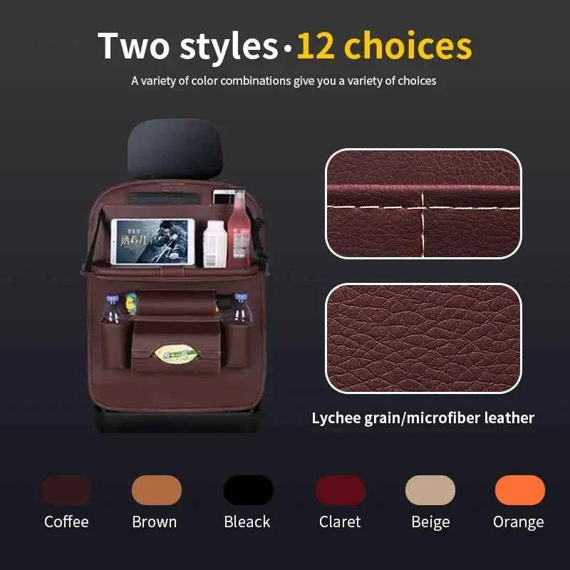 Back Seat Organizer with Foldable Table Tray Tablet Holder Tissue Box