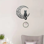 HelloYoung Black Cat On The Moon Wall Pediments, Cat And Moon Metal Wall Decor, Cat Wall Sculpture for Cats Lover, Home Decor