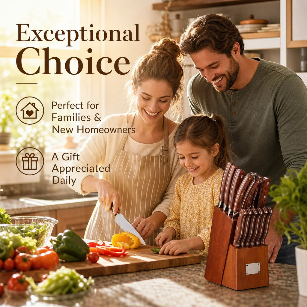 16-Pc Stainless Steel & Acacia Kitchen Knife Set