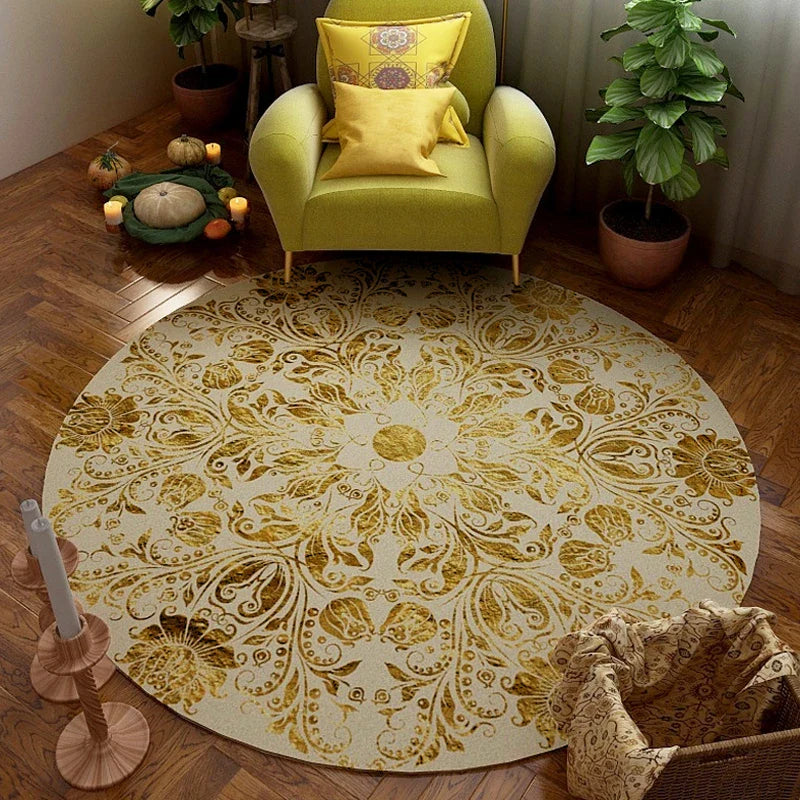 VIKAMA Round Rug Premium Ethnic Vintage Persian Bohemian Living Room Bedroom Rocking Chair Floor Mat Home Decor