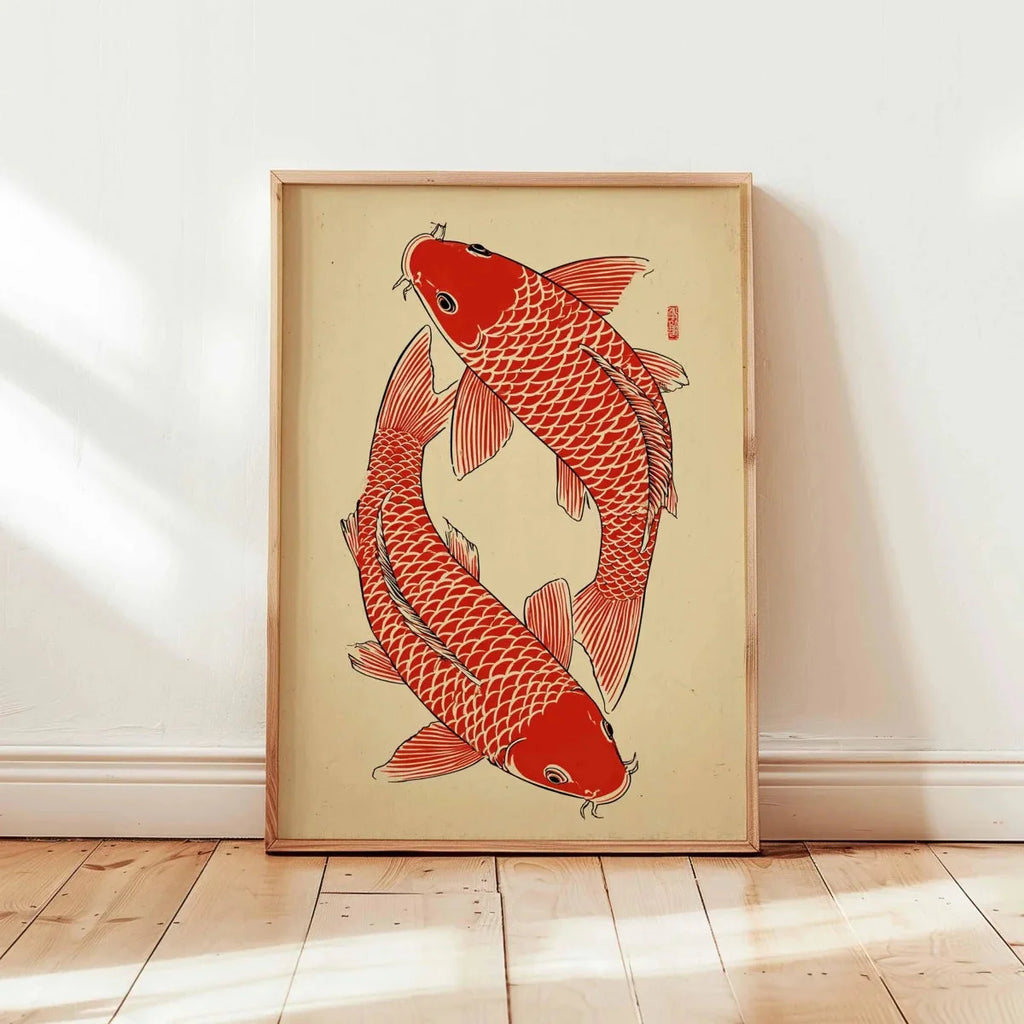 Japanese Red Koi Fish Canvas Wall Art Minimalist Poster