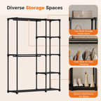 Portable Wardrobe Closet With Hanging Rods, Shelves