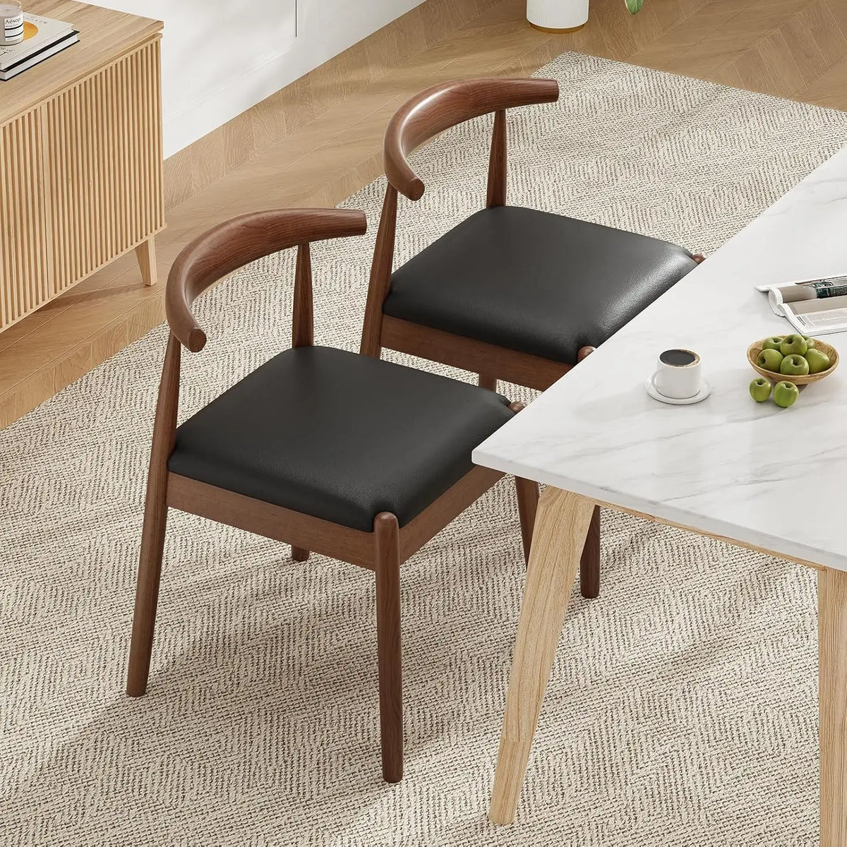 Mid-Century Modern Solid Wood Dining Chairs Set of 2