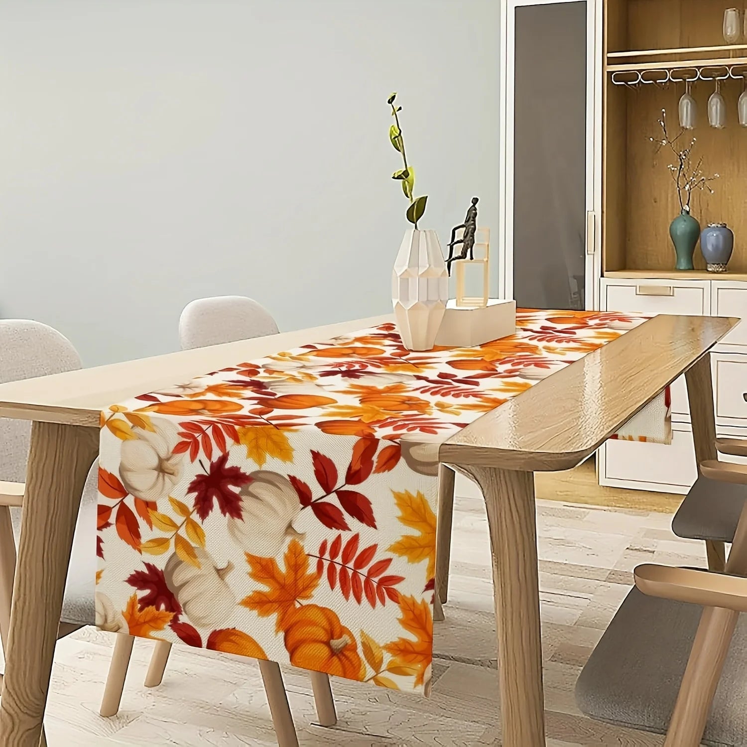 Fall Leaves & Pumpkins Print Table Runner
