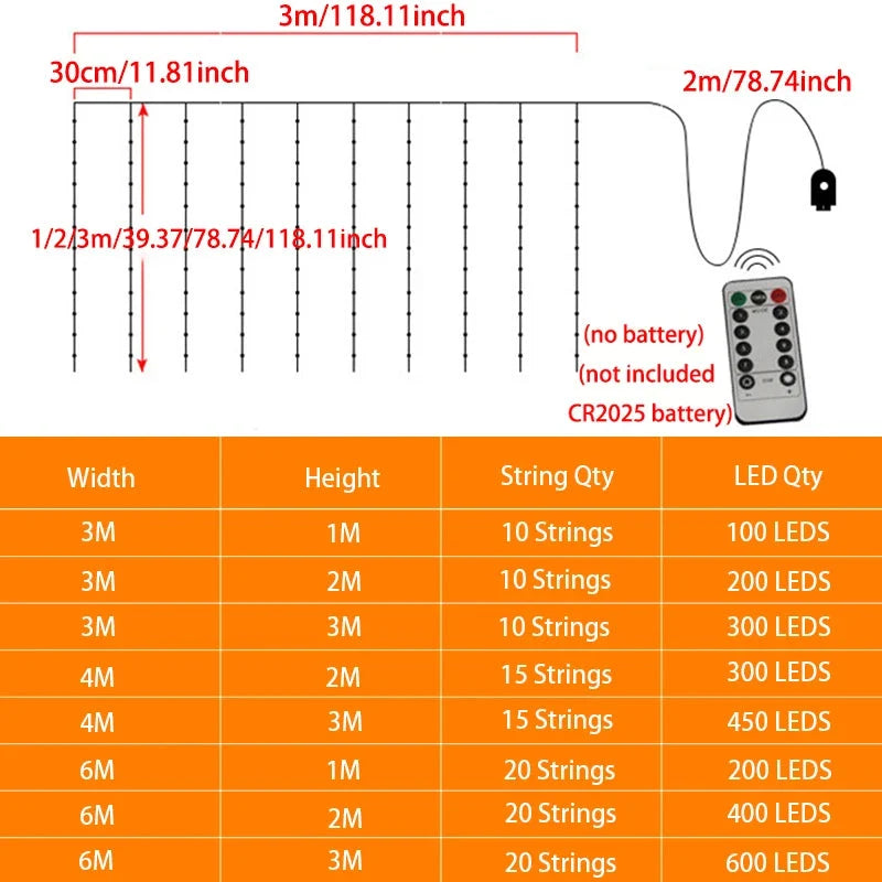 LED Curtain USB Power Fairy Lights for Holidays or Fun Rooms, Remote Control