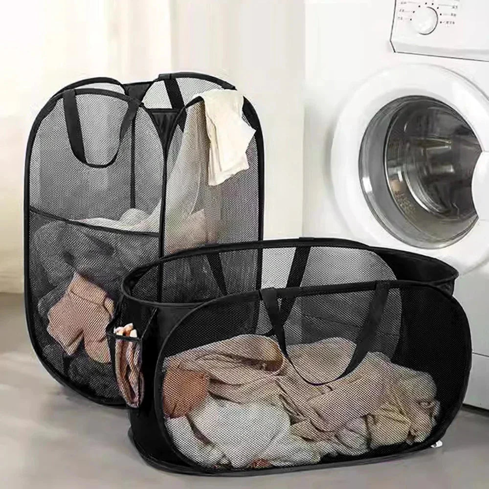 Grey 1PC Horizontal Foldable Laundry Basket Mesh Cloth Breathable Laundry Hamper Home Accessories Large Capacity Storage Baskets