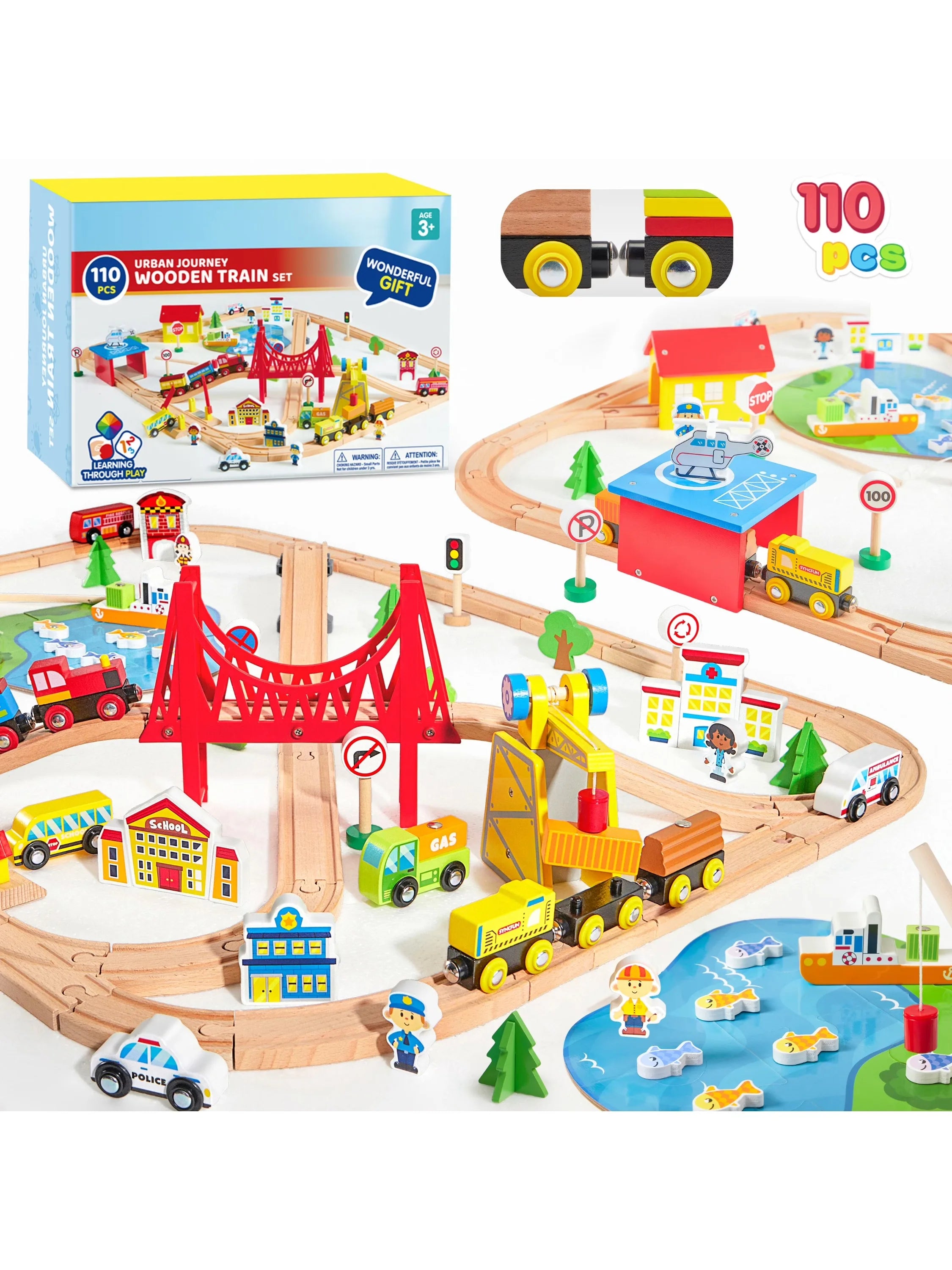 Joyfy 110/60 Pcs Wooden Train Set