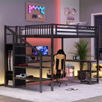 Queen Loft Bed Frame, Stairs/Storage/Wardrobe/Bedside Shelf