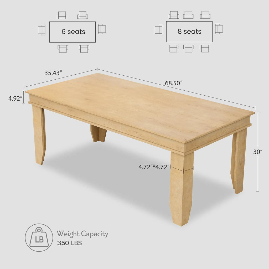 Farmhouse Wooden Dining Table For 4-6