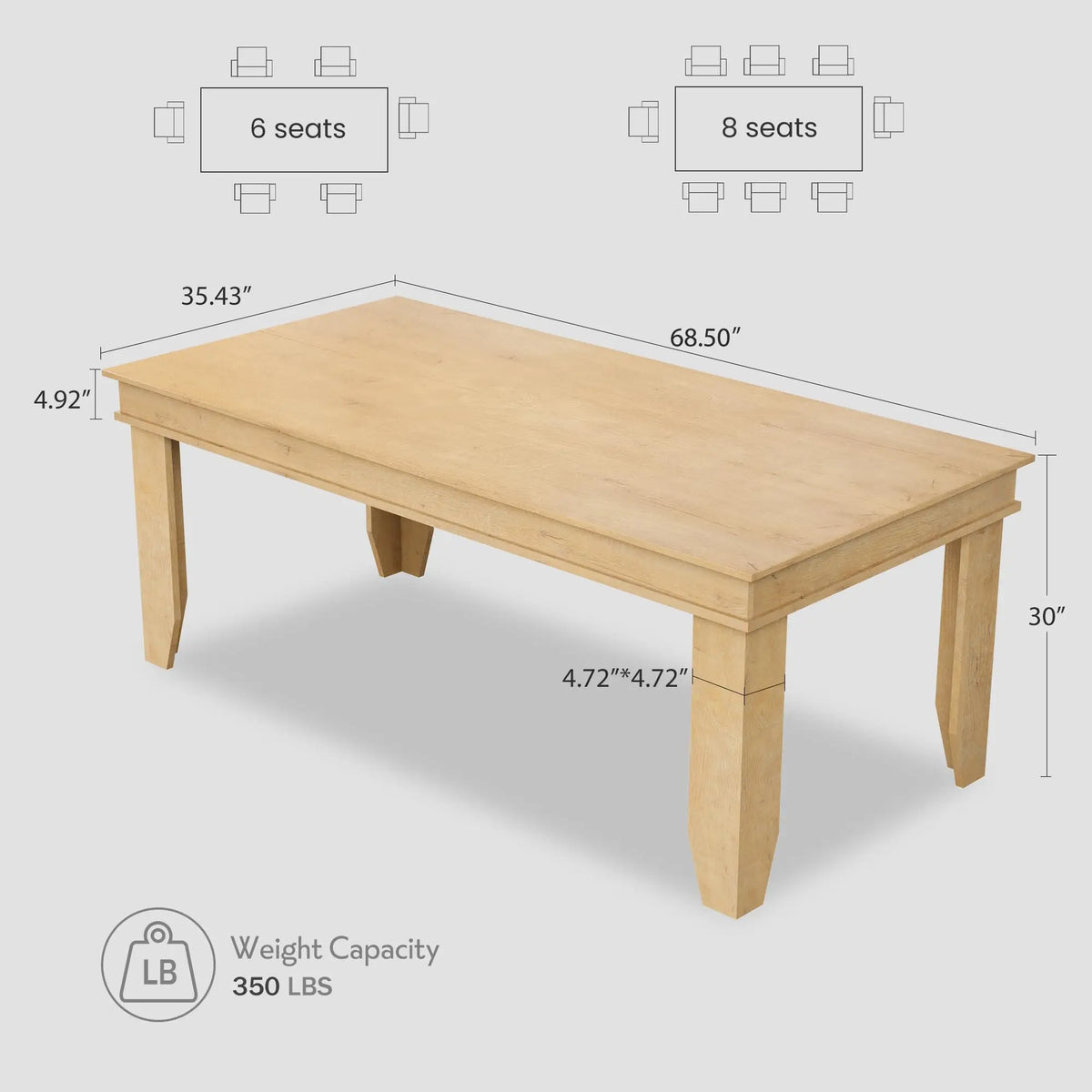 Farmhouse Wooden Dining Table For 4-6