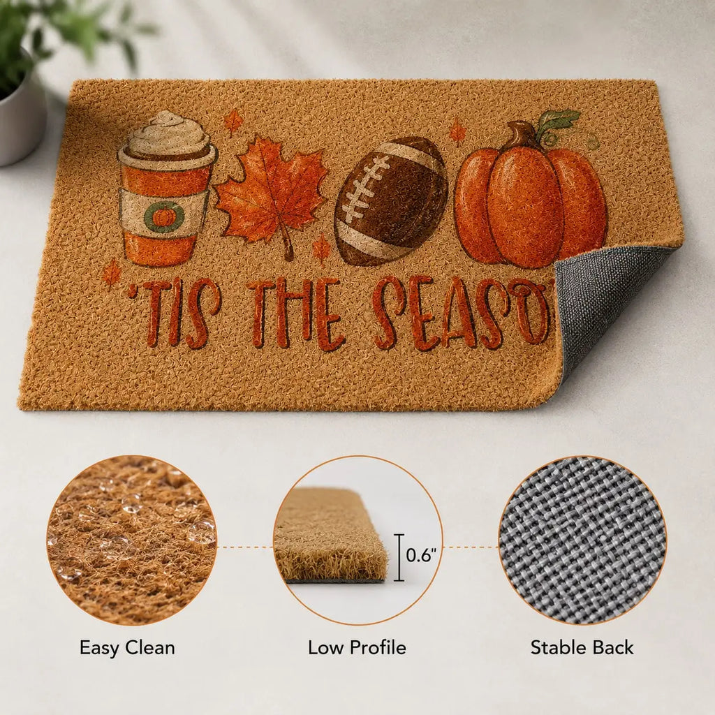 Coffee Pumpkin Leaf Football Coir Welcome Mat