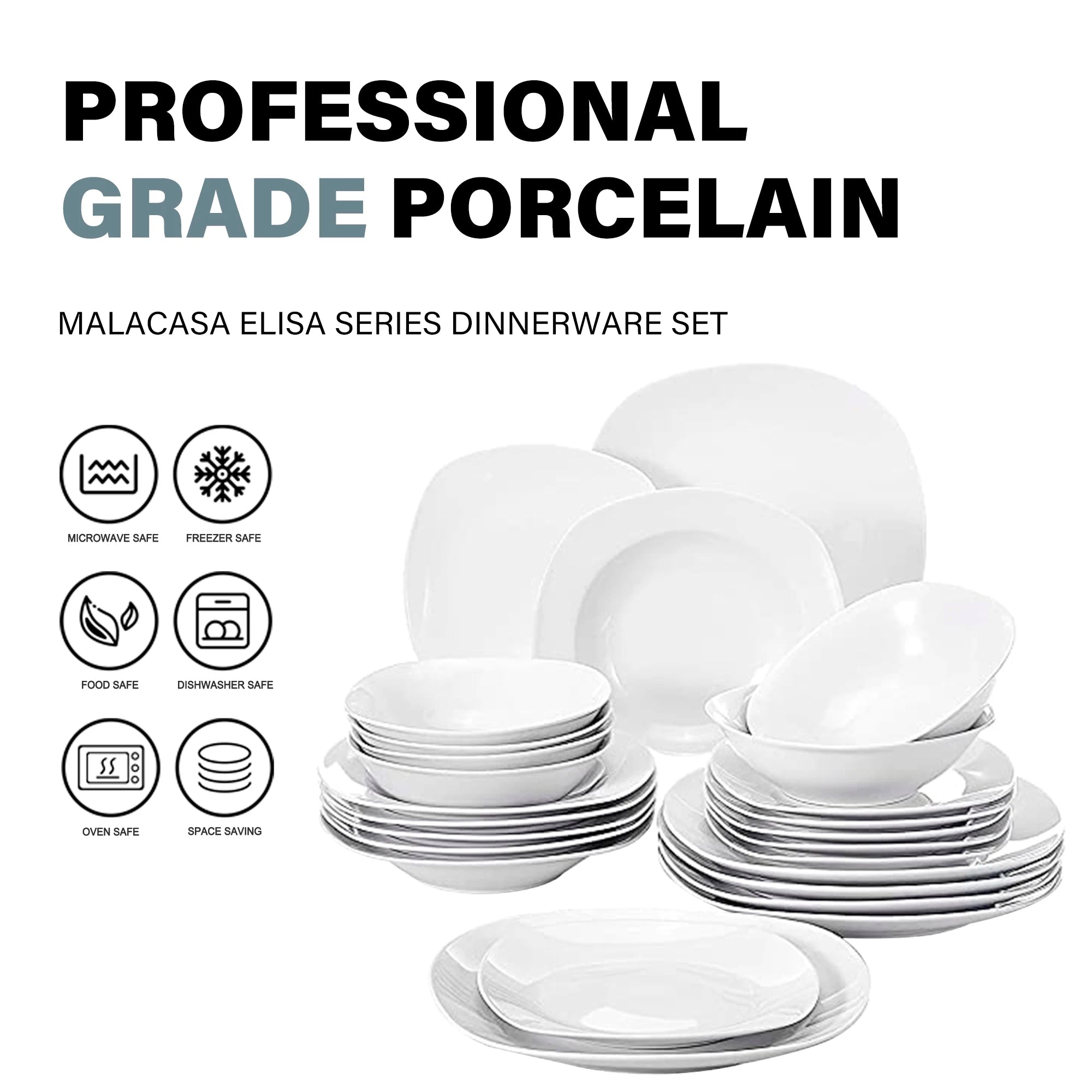 MALACASA Elisa 24-Pc Ceramic Porcelain Tableware
