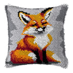 Cunning Fox Smyrna Buttons Package Latch Hook Pillow Kit Bunny Embroidery Design Plush Animal Canvas Craft for Home Decor Gifts