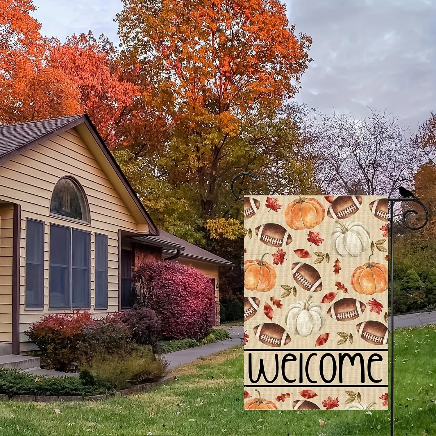 Pumpkin & Football Fall Welcome Garden Flag