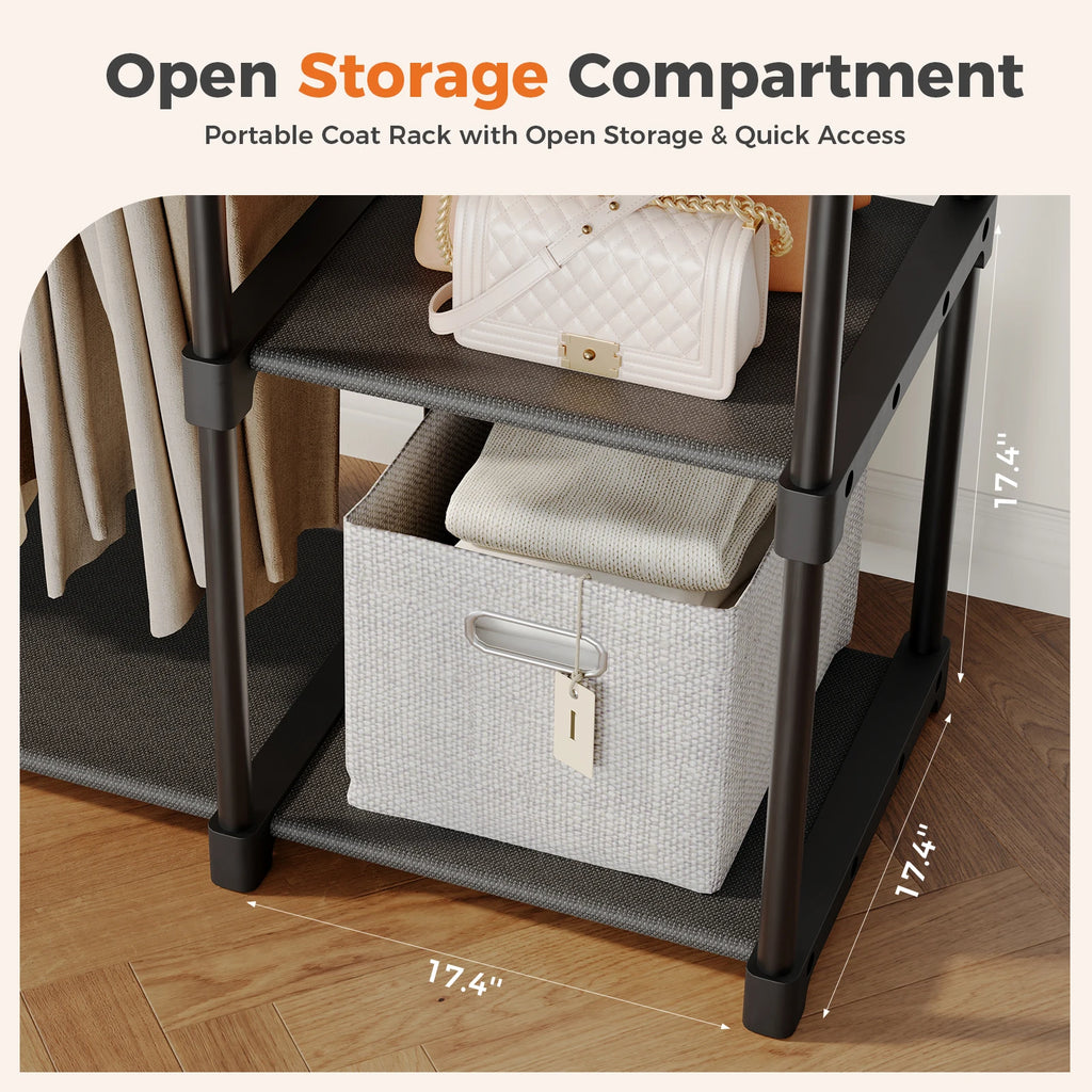Portable Wardrobe Closet With Hanging Rods, Shelves