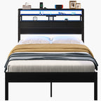 Platform Bed Frame W/ Storage LED Charging Station