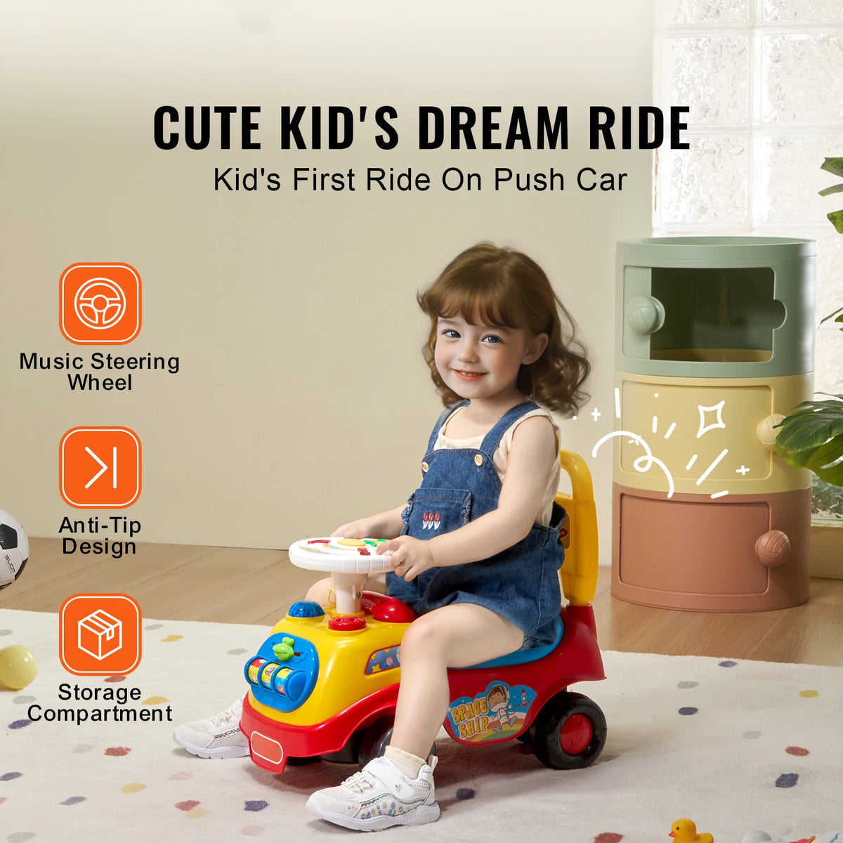 Toddler Ride On Push Car with Music