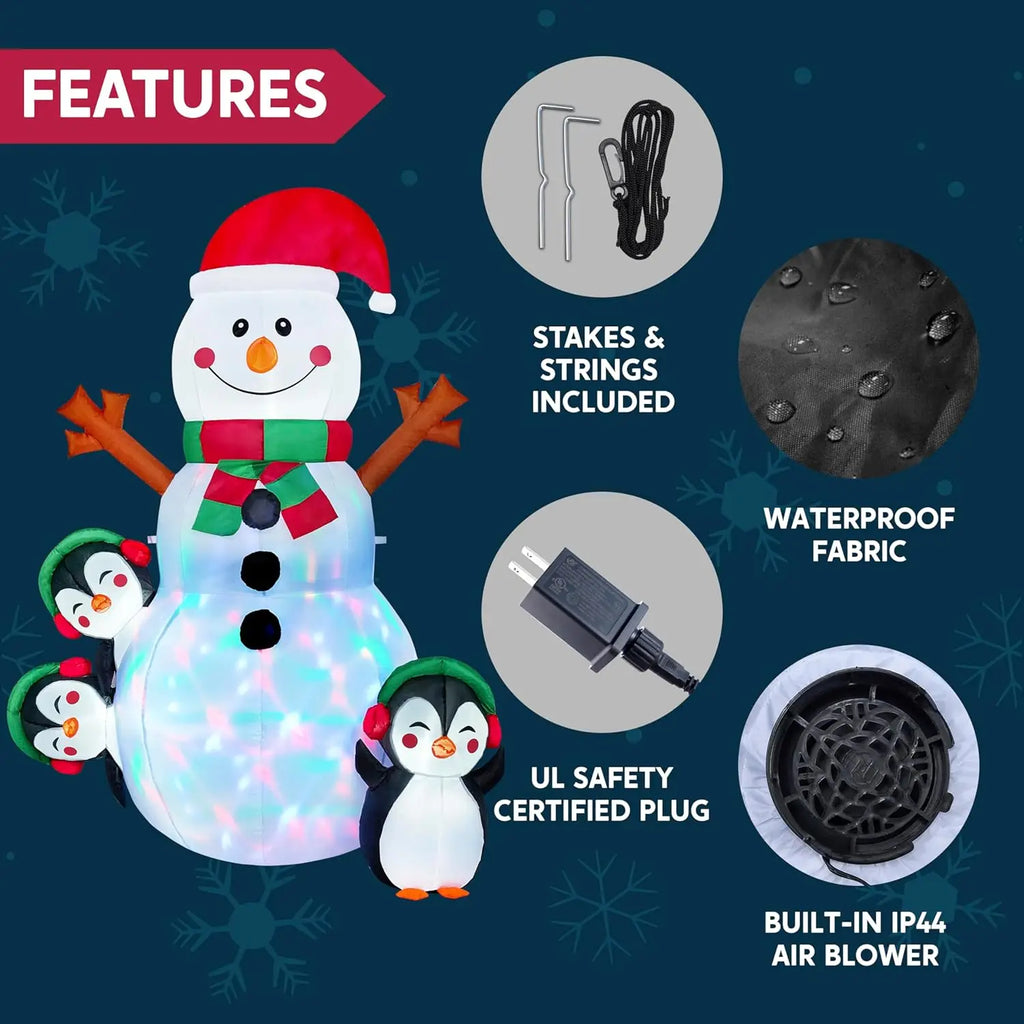 Snowman & Penguin Inflatable Decoration W/ LEDs