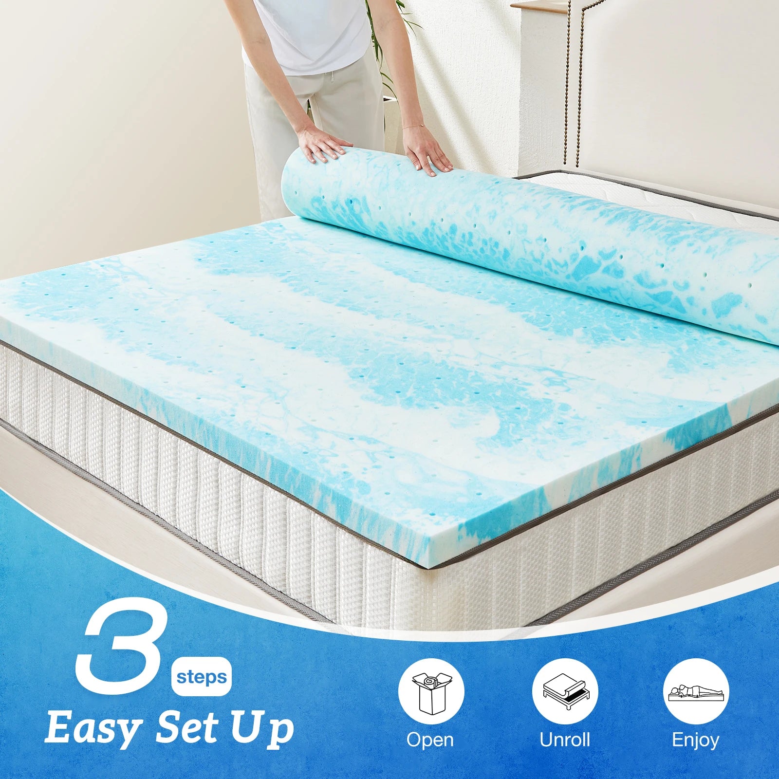 2" Memory Foam/Gel Breathable Cooling Mattress Topper