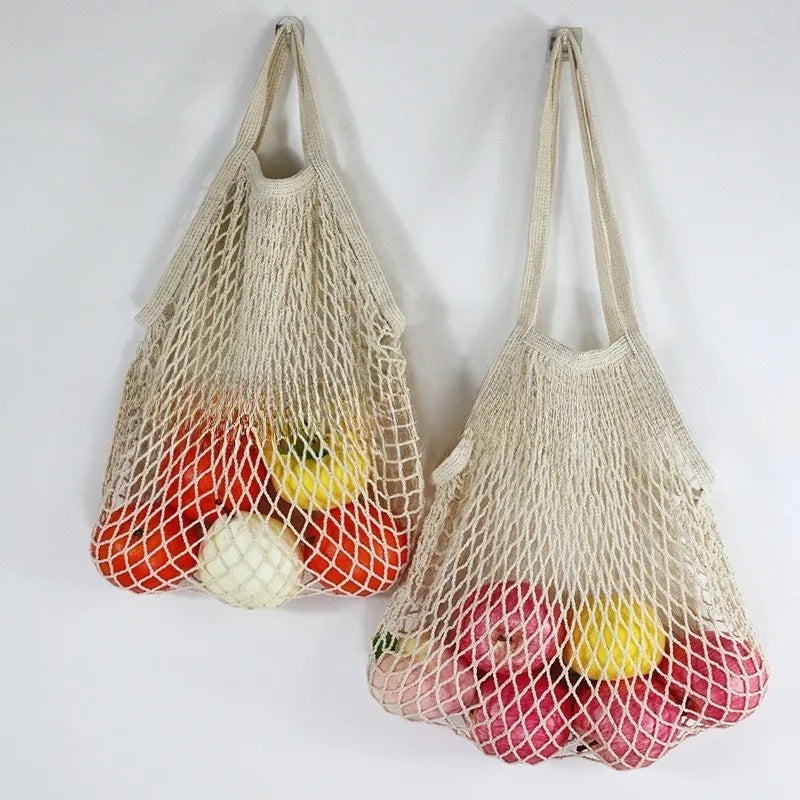 2-Pcs Reusable Cotton Mesh Produce Shopping Tote