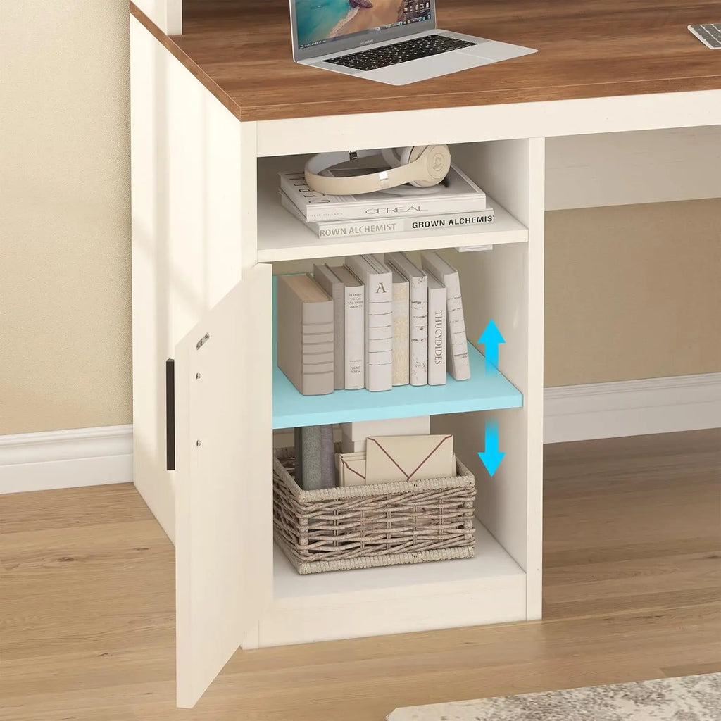65" Computer Desk 3 Drawers, Storage Shelves