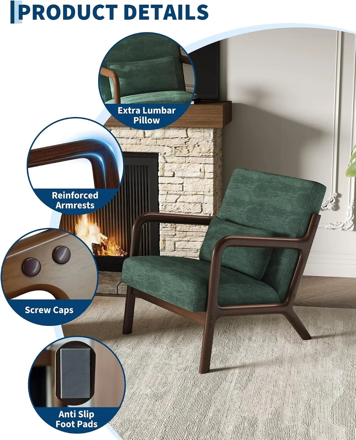 Mid-Century Cozy Green Chenille Accent Chair