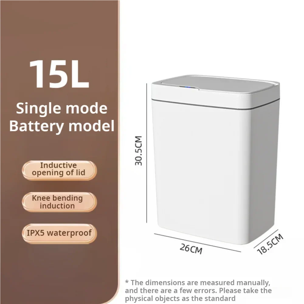 Smart Bathroom Trash Can Automatic Bagging Electronic Trash Can White Touchless Narrow Smart Sensor Garbage Bin Smart Home 4 Gallon(15L)