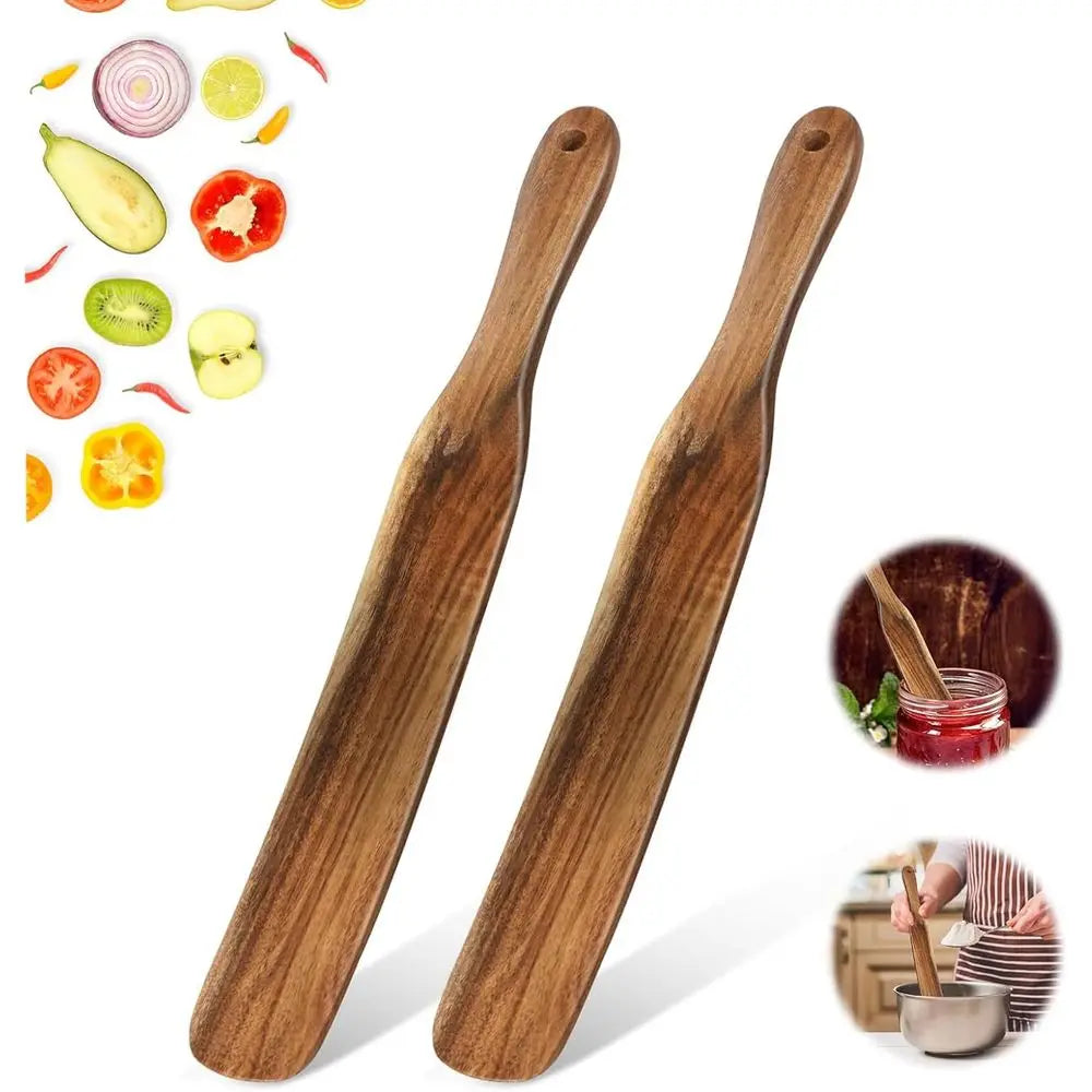 2-Piece Wooden Utensil Set for Baking, Mixing, and Stirring in Non-Stick Cookware