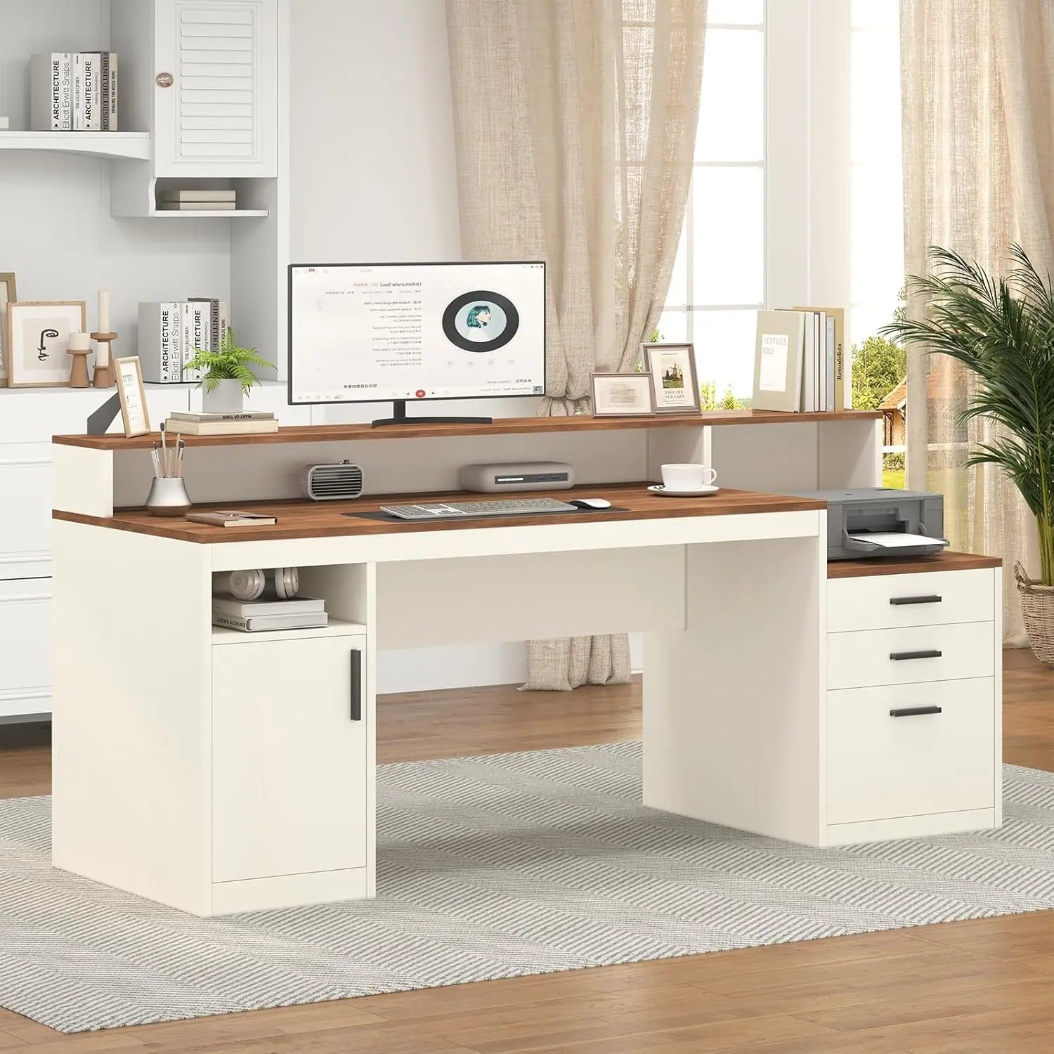 65" Computer Desk 3 Drawers, Storage Shelves