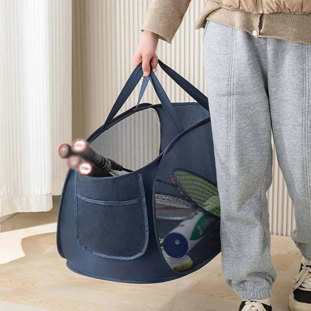 Grey 1PC Horizontal Foldable Laundry Basket Mesh Cloth Breathable Laundry Hamper Home Accessories Large Capacity Storage Baskets