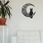 HelloYoung Black Cat On The Moon Wall Pediments, Cat And Moon Metal Wall Decor, Cat Wall Sculpture for Cats Lover, Home Decor