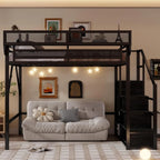 Queen Loft Bed Frame, Stairs/Storage/Wardrobe/Bedside Shelf