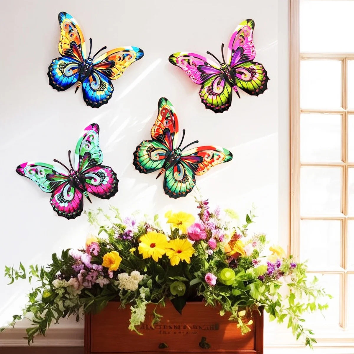 Metal Art Butterfly Wall Decor Colorful Iron Art Butterfly Sculptures Butterfly Hanging Ornament for Outdoor Home Yard Garden