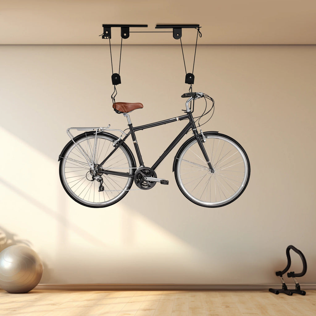 Garage/Home-Gym Bike Storage Pulley System