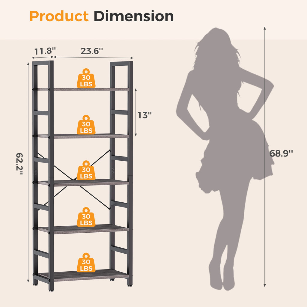 Standing 5 Tier Display Wooden Bookshelf