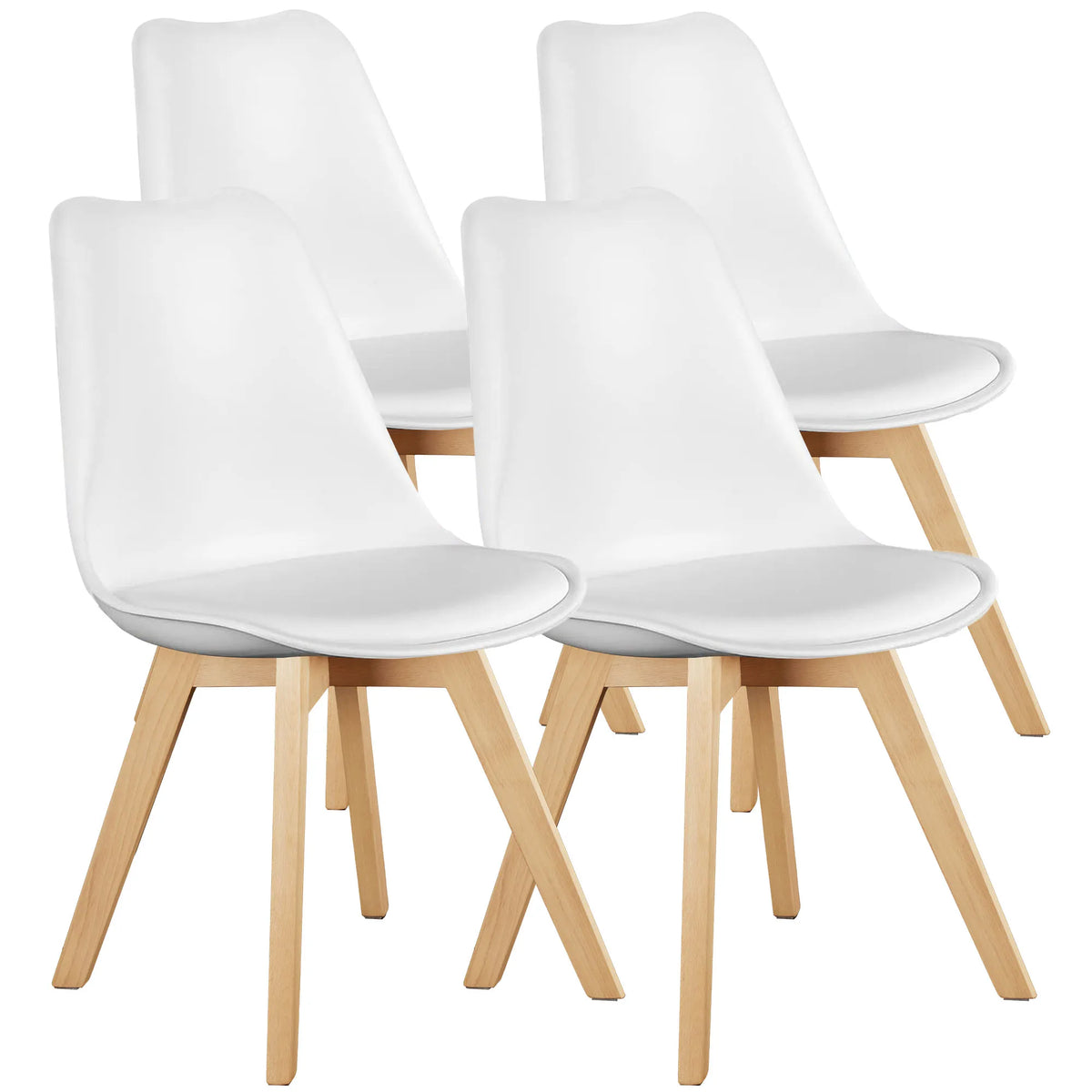Set of 4 Wooden & PU-Leather Dining Chairs