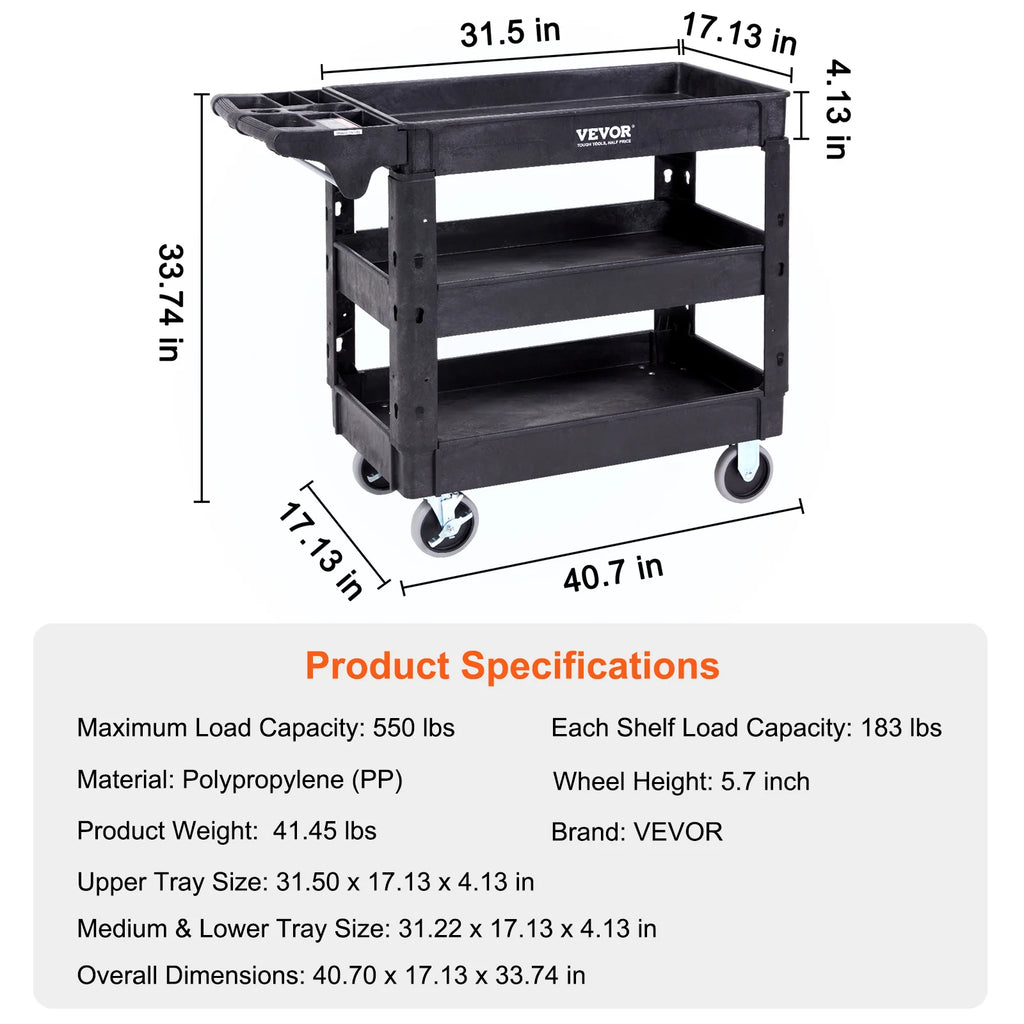Utility Cart 360° Swivel Wheels 3 Sizes