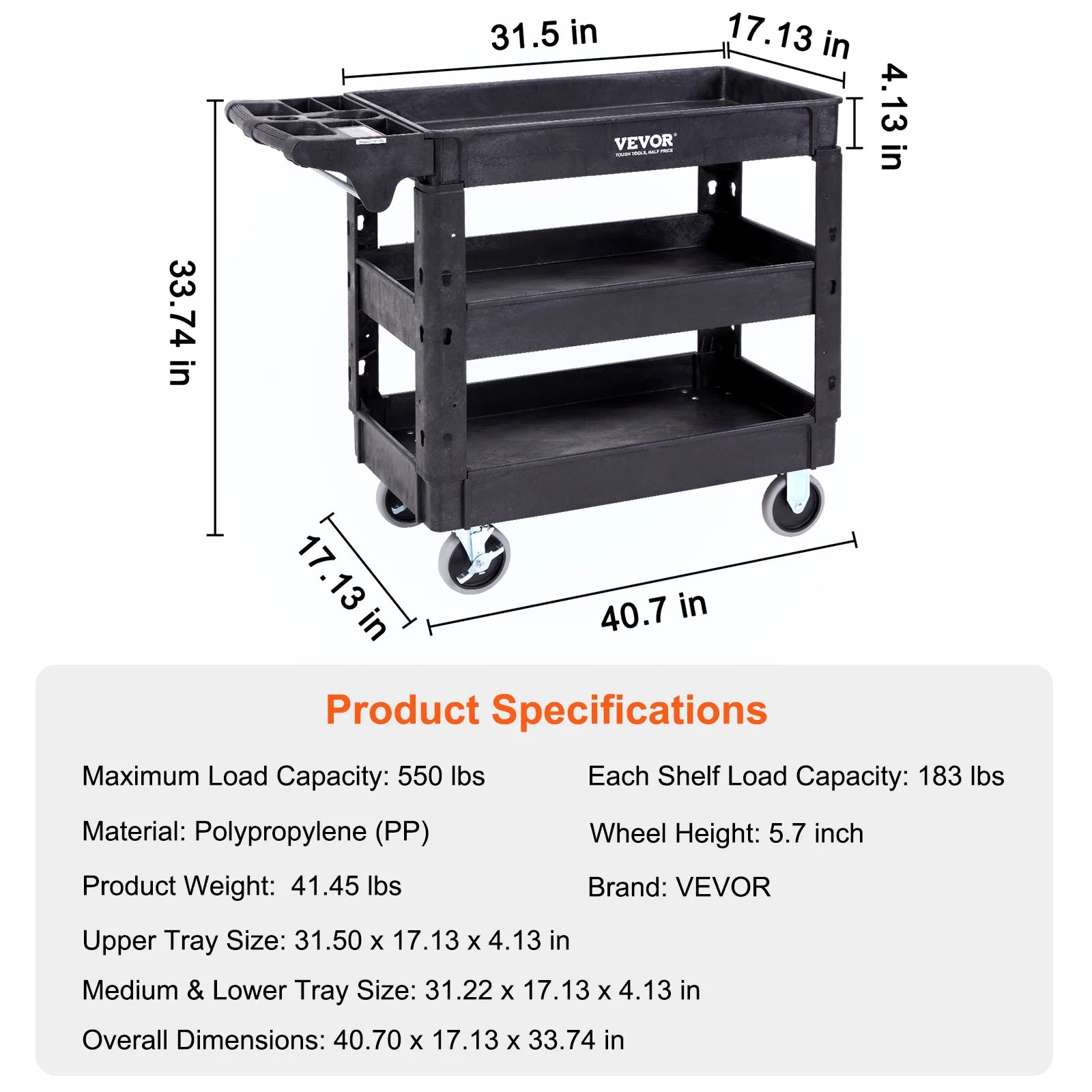 Utility Cart 360° Swivel Wheels 3 Sizes