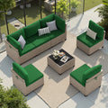 7-Piece Patio Rattan Set with Tempered Glass Table
